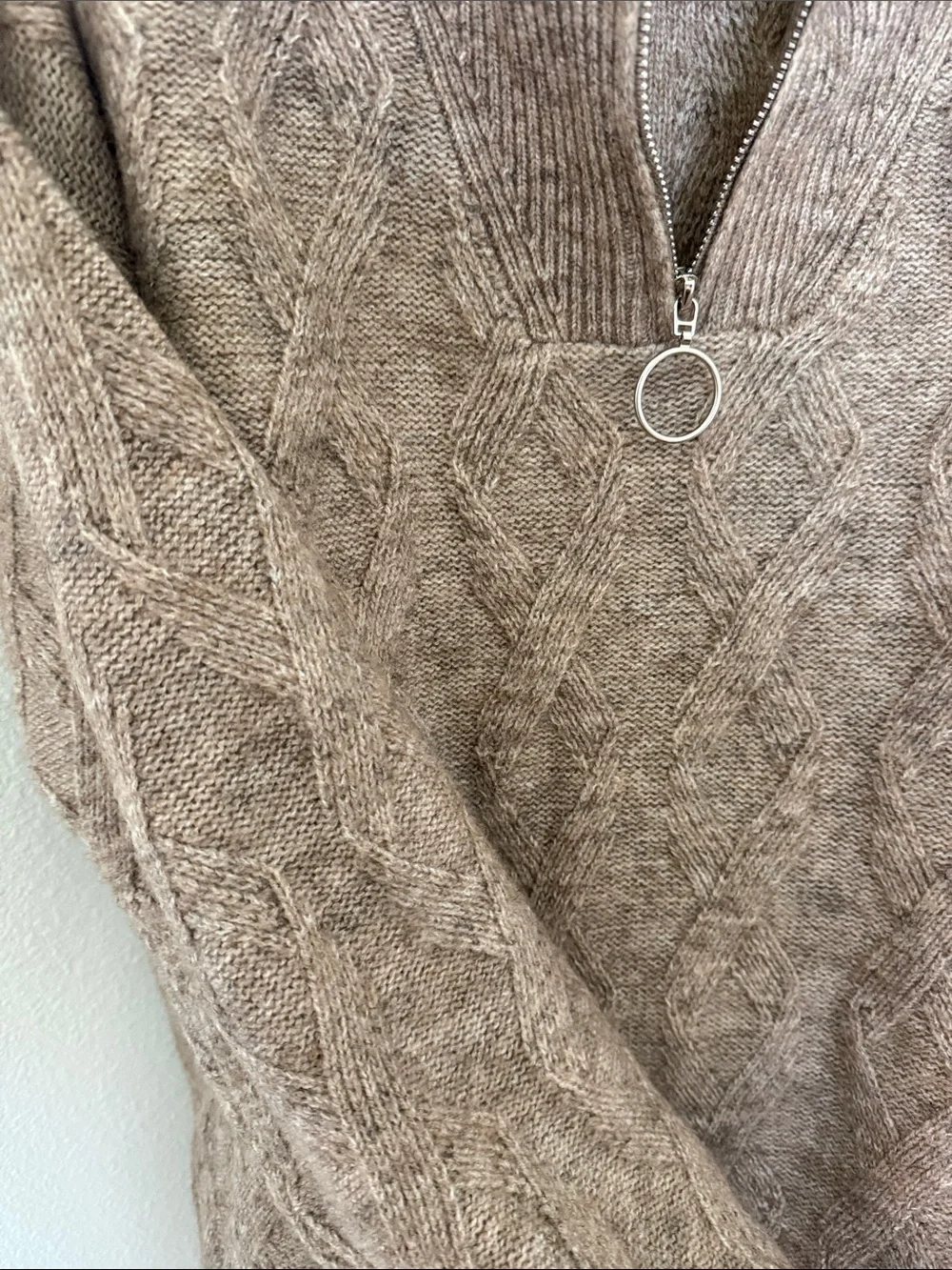 eesome Taupe Cable Zip-Front Sweater